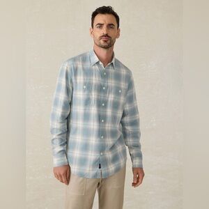 Faherty Shirt Mens Large Linen Tencel Chambray Workshirt Emerald Coast Plaid New